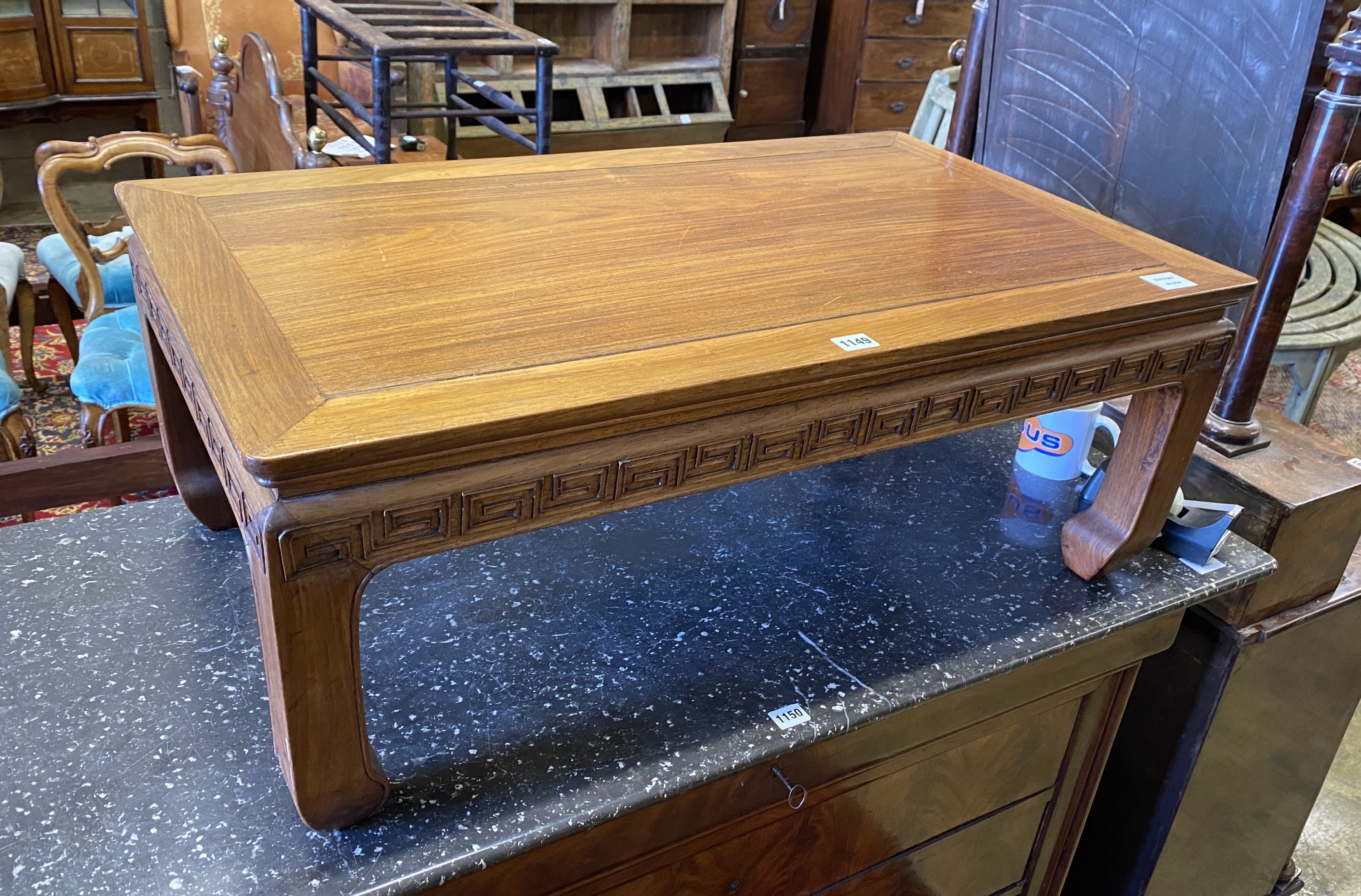 A Chinese rectangular hardwood coffee / occasional table, width 89cm, depth 53cm, height 34cm